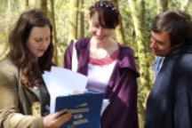 Natalie Roe gives notes to Gemma and Adam on the set of Tales of Bacon (Photo courtesy Natalie Roe)